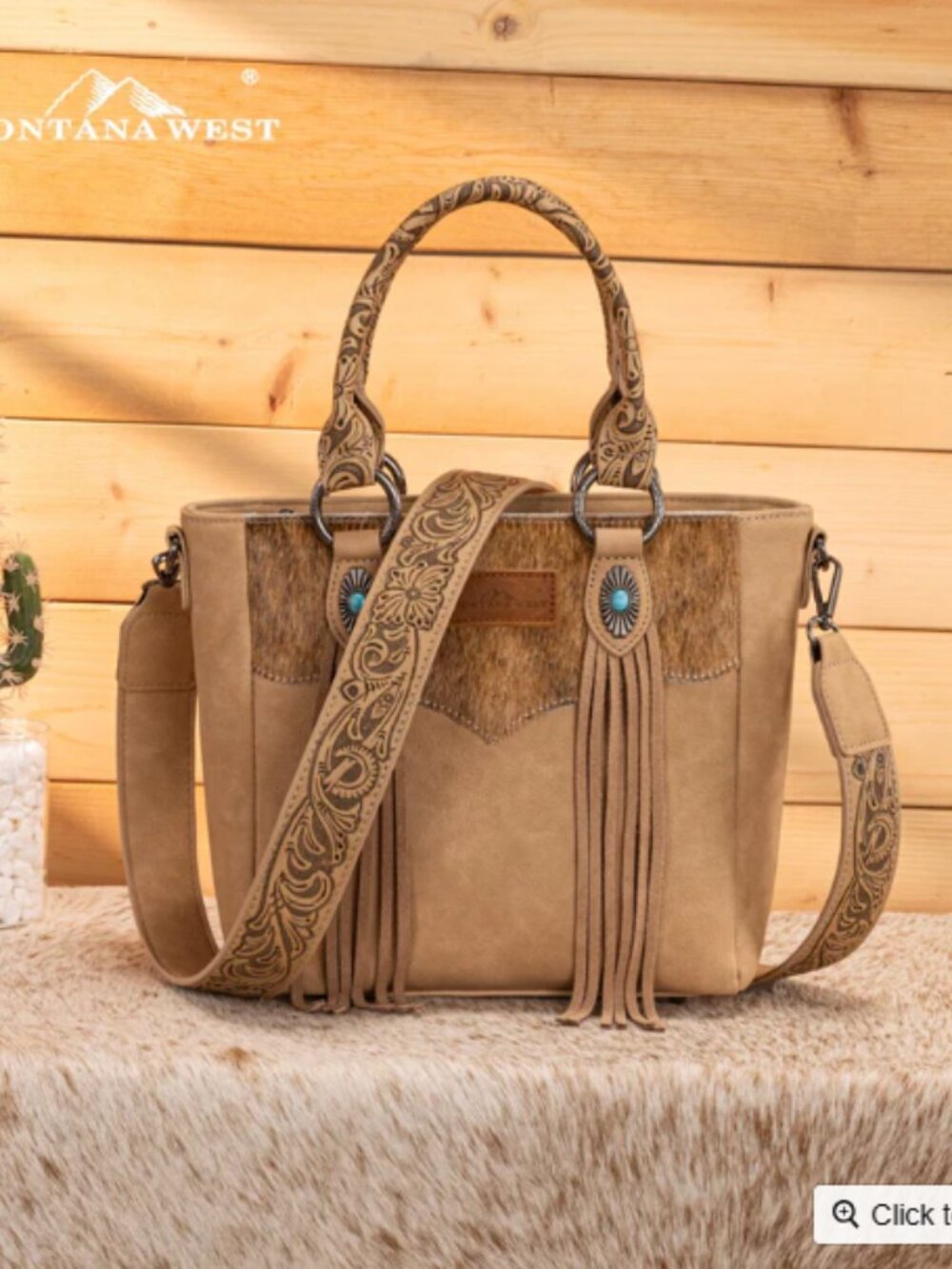 Cowhide Tote Montana West- Beige NWT
